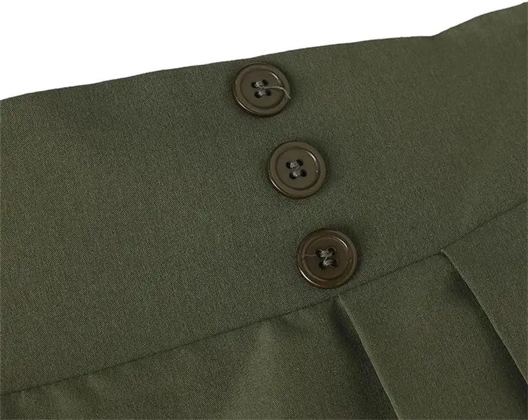 Women Vintage High Waisted Pleated Skirts Summer Fashion Buttons Beach Vacation Long Skirts