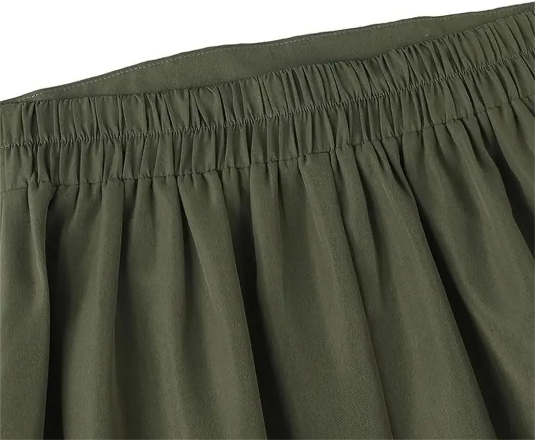 Women Vintage High Waisted Pleated Skirts Summer Fashion Buttons Beach Vacation Long Skirts
