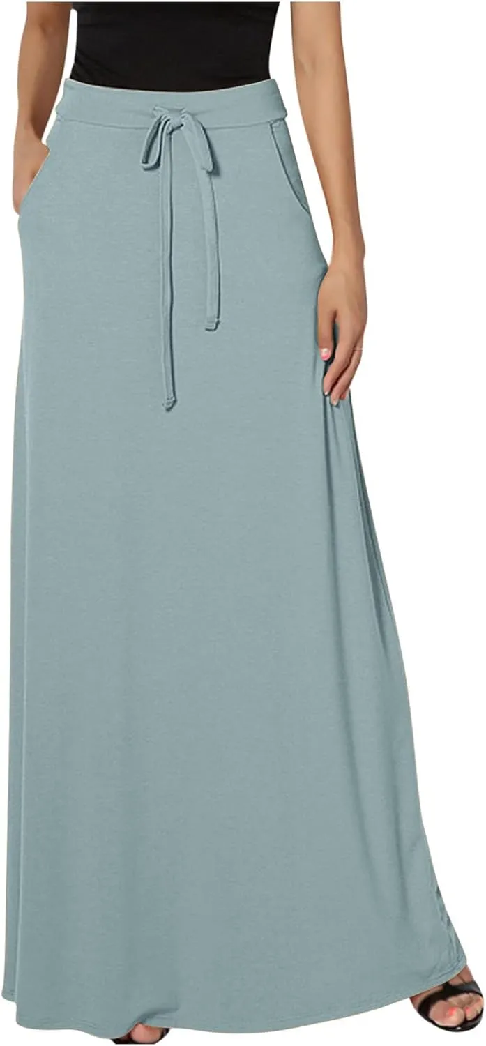 Womens Business Casual Pencil Skirt Solid Elastic High Waist Maxi Skirts 2024 Dressy Going Out Work Long Skirts