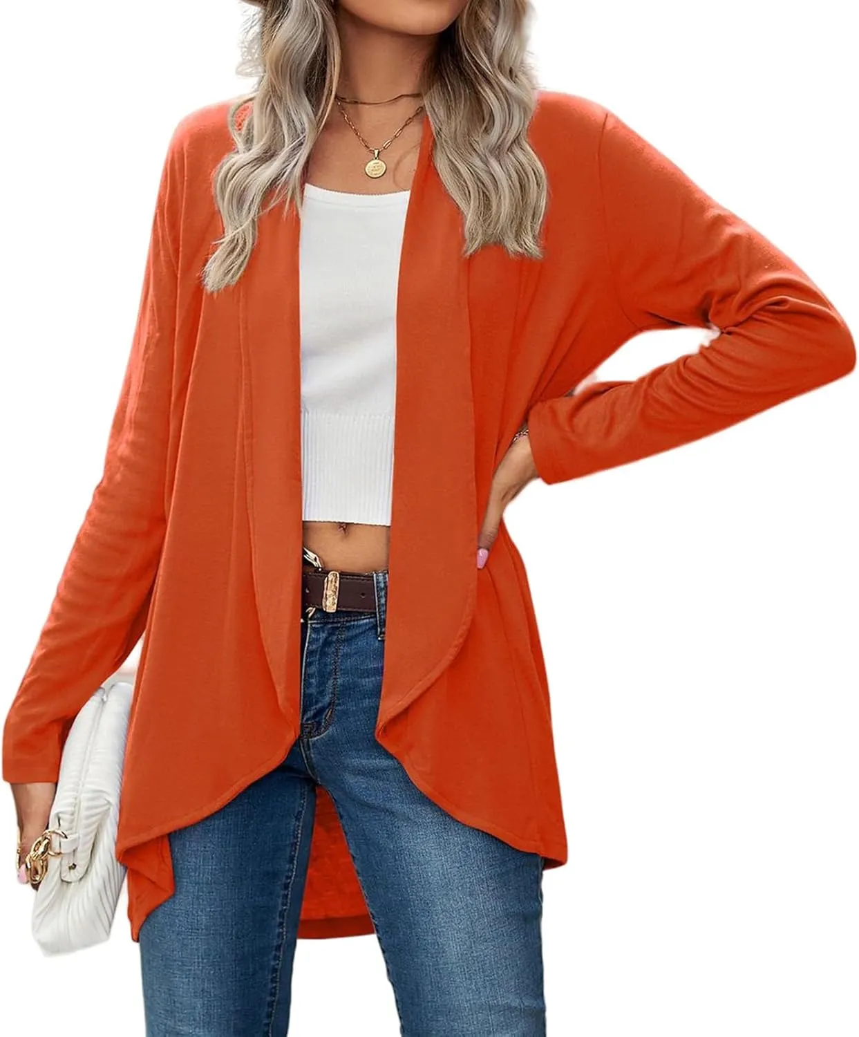 Women's Cardigans Casual Long Sleeve Sweater Solid Color Loose Coat Open Front Basic Cardigan Knit Lightweight Coat