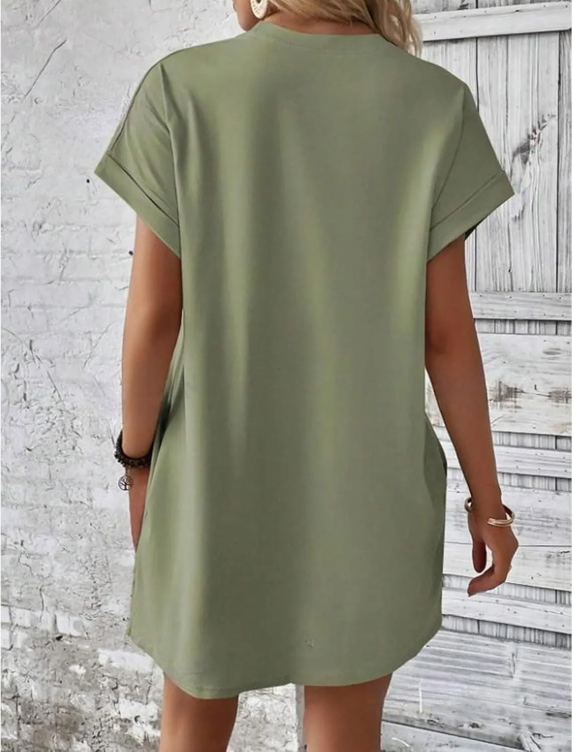 Womens Casual Summer T Shirt Dress Short Sleeve Crewneck Loose Mini Sundress Solid Nightgown Dress with Pocket