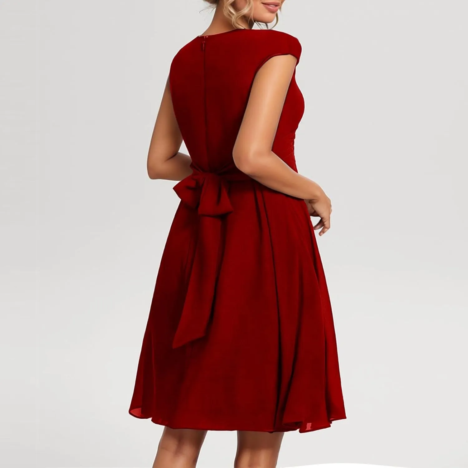 Women's Cocktail Dress Wrap V Neck Ruffle Short Sleeve A Line Work Formal Wedding Guest Midi Dress