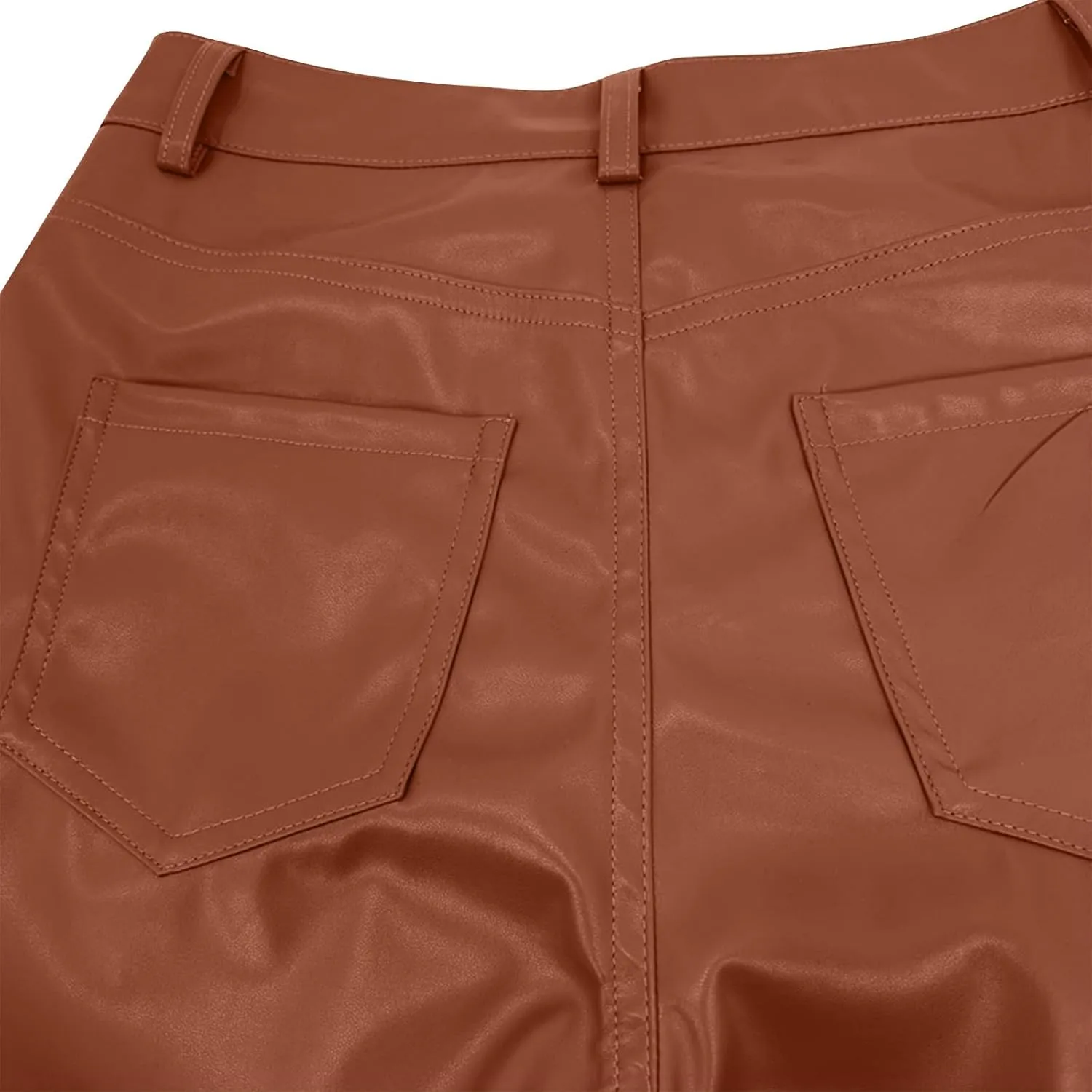 Women's Faux Leather Pants Button PU Pants Straight Wide Leg Trousers with Pockets Leather Leggings Bell Bottom Flare Pants