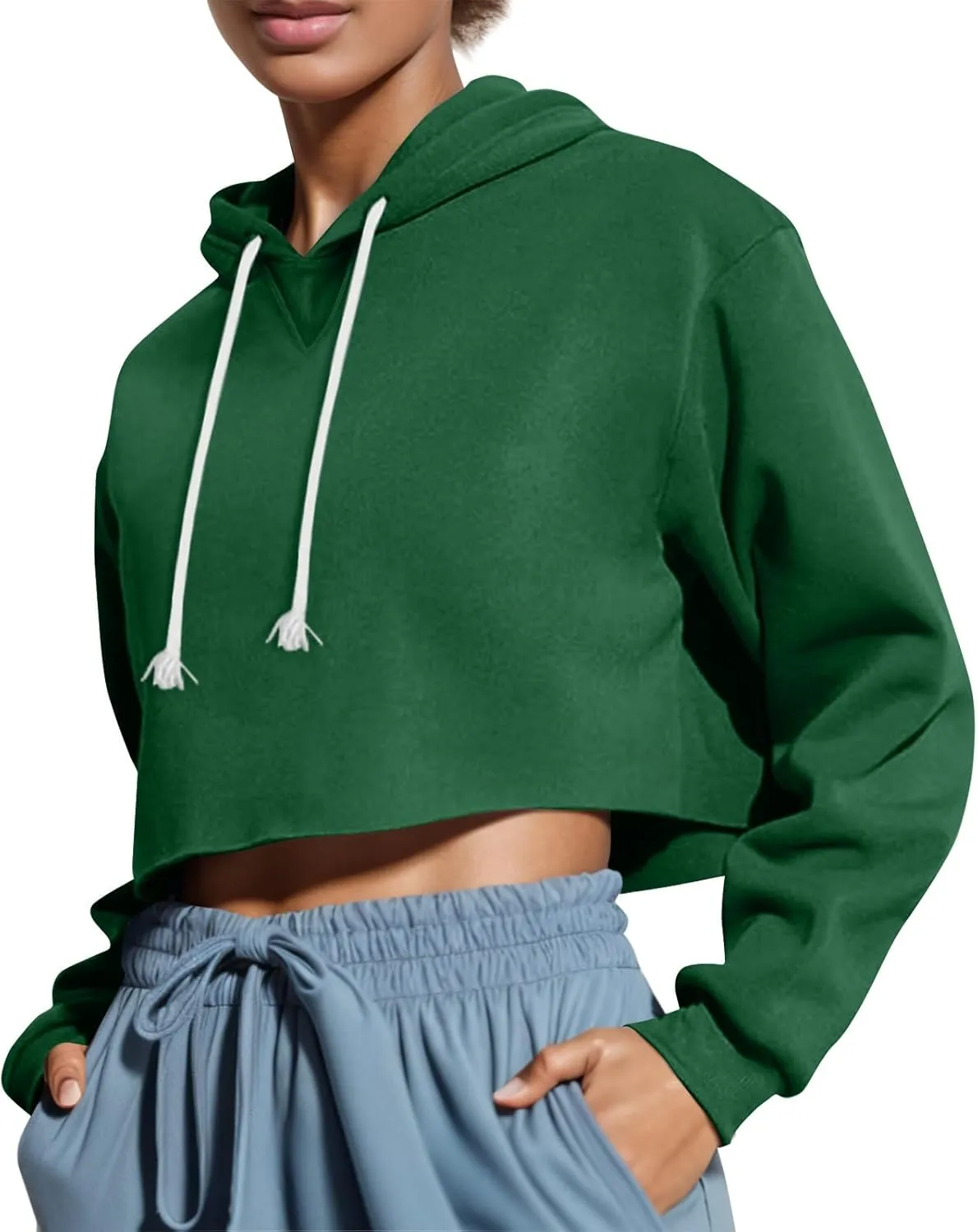 Women'S Hoodies Pullover Long Sleeve Drawstring Pullover Crop Hoodie Side Slit Zipper Solid Color Y2K Sweatshirts Fall