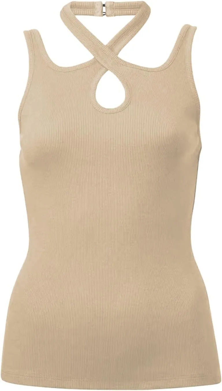 Women's Sexy Strap Neck Tank Tops Summer Casual Basic Tee Shirts 2025 Trendy Y2k Tops Outfits Slim Fit