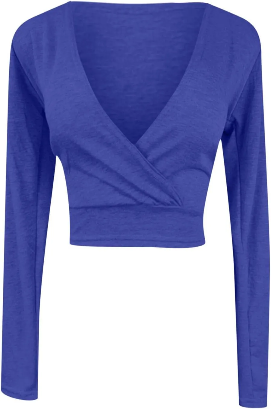 Women's Sexy Wrap Deep V Neck Blouse Summer Casual Long Sleeve Slim Fit Dress Shirts Fashion Lightweight Tee Tops
