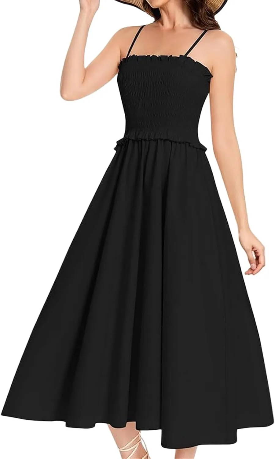 Womens Summer Maxi Dress Sleeveless Spaghetti Strap Smocked Beach Sundress Casual Swing A Line Flowy Long Dresses