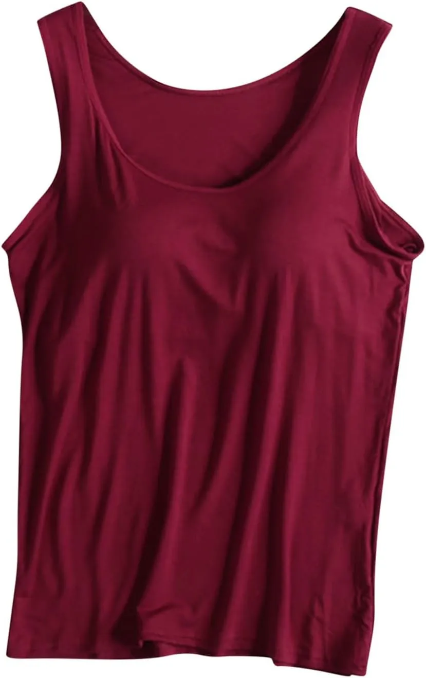 Womens Tank Tops Athletic Crew Neck Solid Color Padded Sexy Camisole Sleeveless Fashion Slim Gym Yoga Clothes 2025