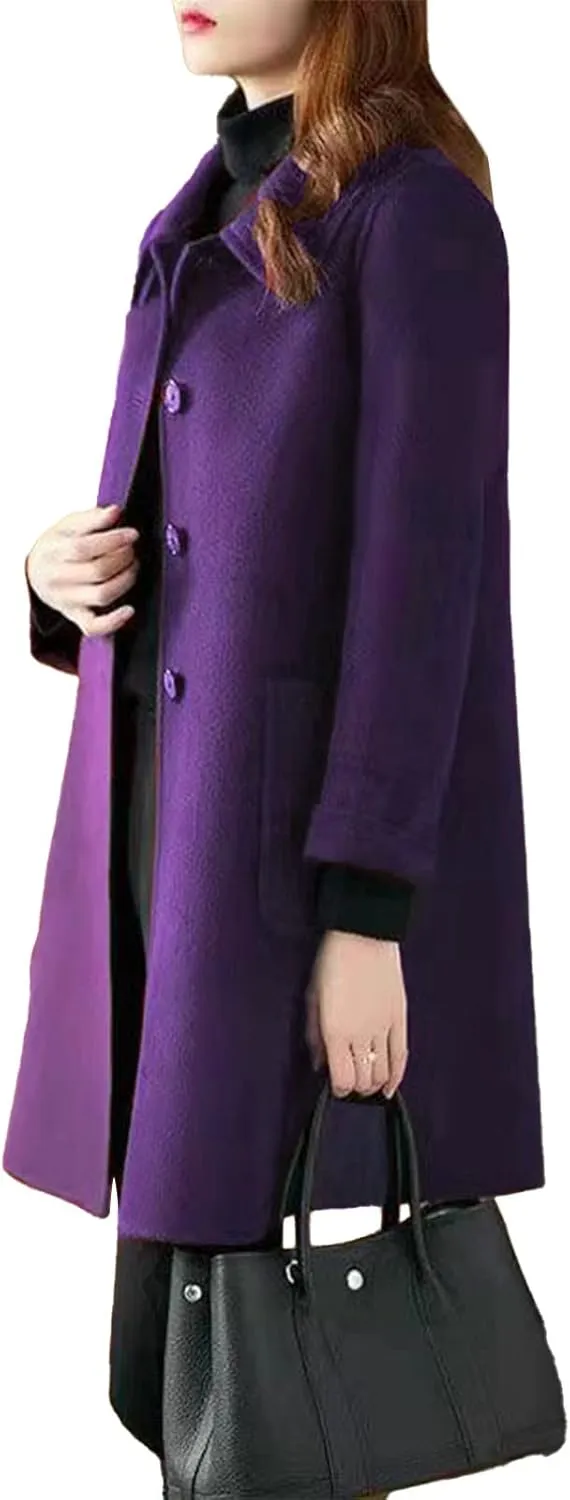 Wool Coats for Women Button Down Pea Coats Tweed Coat Plus Size Y2K Cardigan Fall Winter Long Sleeve Jacket Warm Outwear