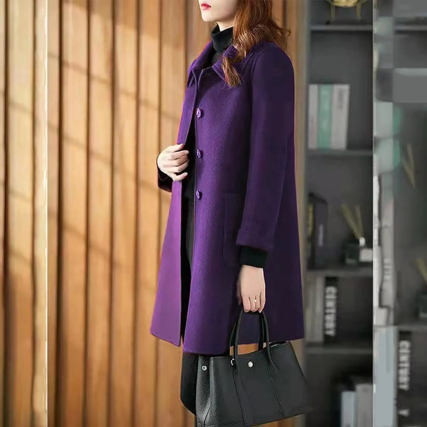 Wool Coats for Women Button Down Pea Coats Tweed Coat Plus Size Y2K Cardigan Fall Winter Long Sleeve Jacket Warm Outwear