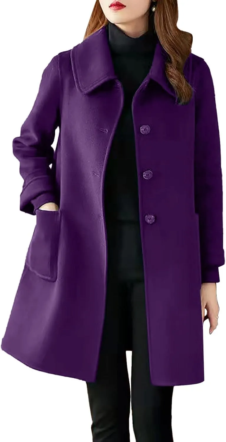 Wool Coats for Women Button Down Pea Coats Tweed Coat Plus Size Y2K Cardigan Fall Winter Long Sleeve Jacket Warm Outwear
