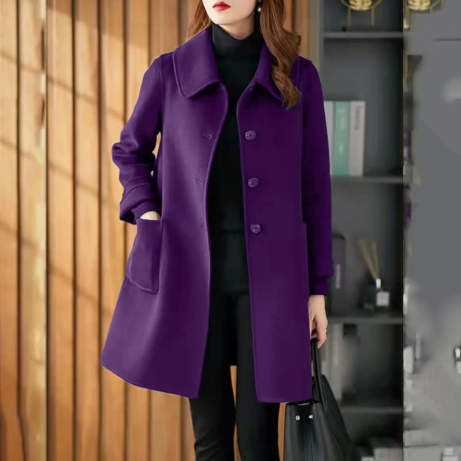 Wool Coats for Women Button Down Pea Coats Tweed Coat Plus Size Y2K Cardigan Fall Winter Long Sleeve Jacket Warm Outwear