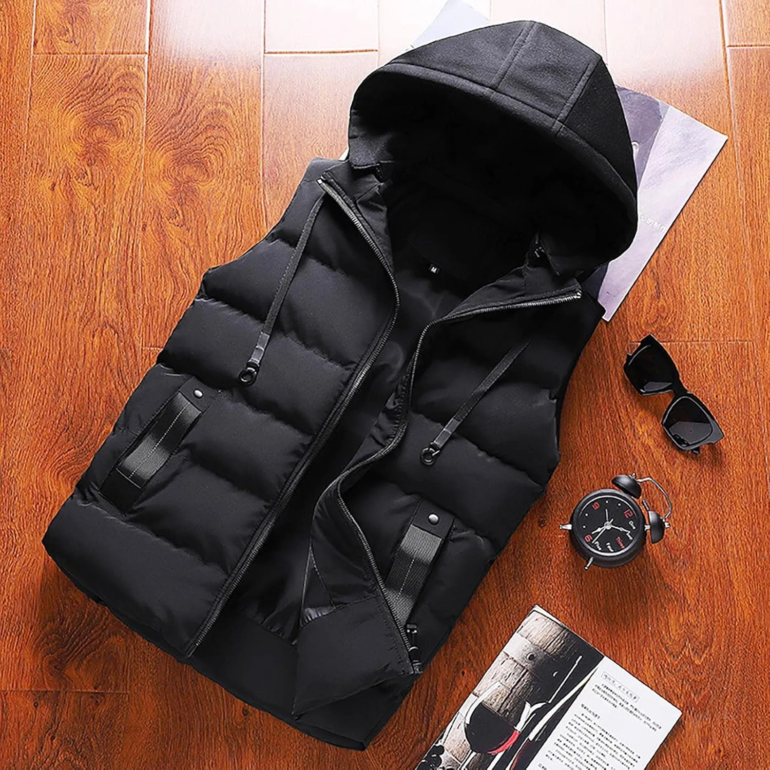 Ymosrh Men's Down Jacket Lightweight Puffer Vest Sleeveless Winter Jacket with Hood for Men, XS-2XL