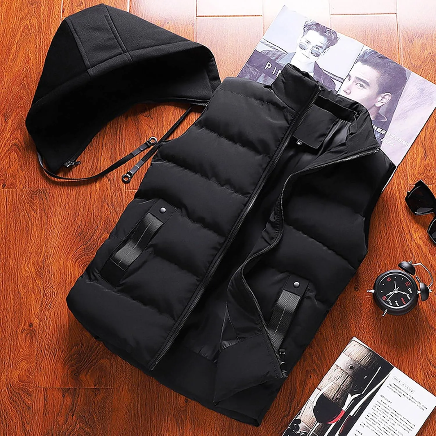 Ymosrh Men's Down Jacket Lightweight Puffer Vest Sleeveless Winter Jacket with Hood for Men, XS-2XL