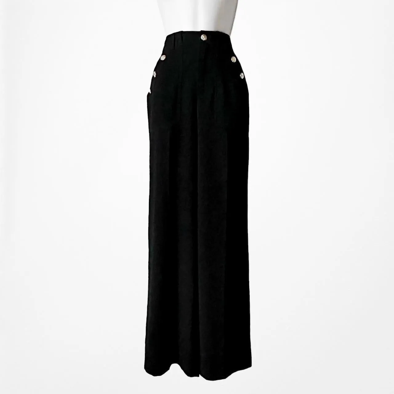 Zara Black High Waisted Button Front Wide Leg Pants Trousers Size XS